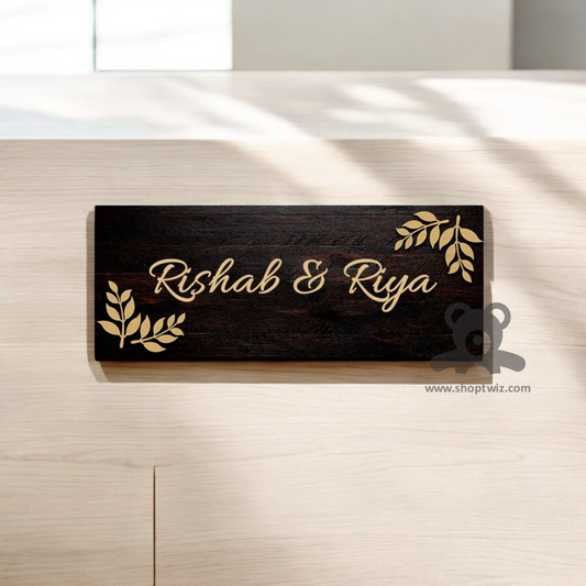 ShopTwiz Rectangle Wood Golden Letter Name Plate for House and Office