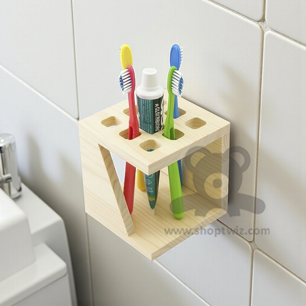 ShopTwiz Wooden Bathroom Brush and Toothpaste Stand
