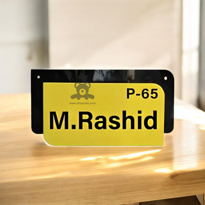ShopTwiz Rectangle and Golden Acrylic with Black Letter Name Plate for House and Office