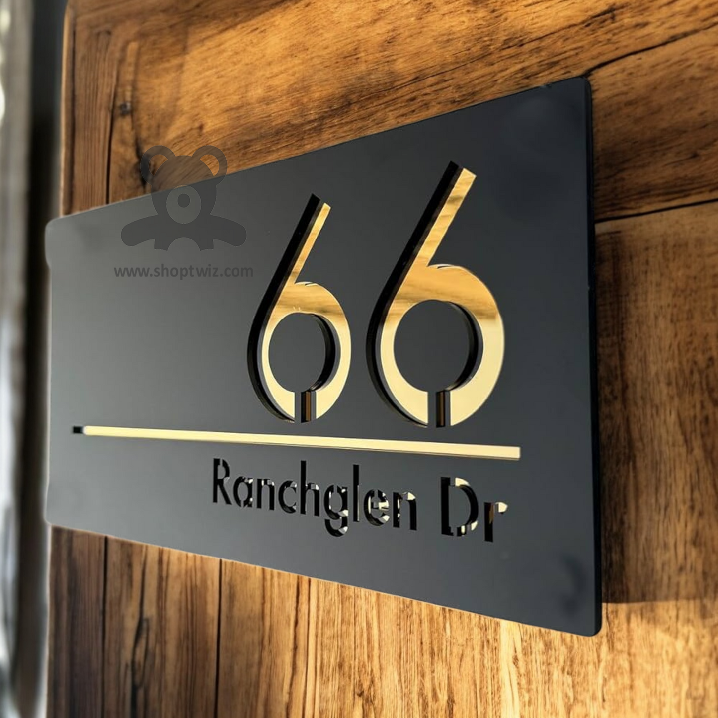 ShopTwiz Rectangle Golden And Black Acrylic Name Plate for House and Office