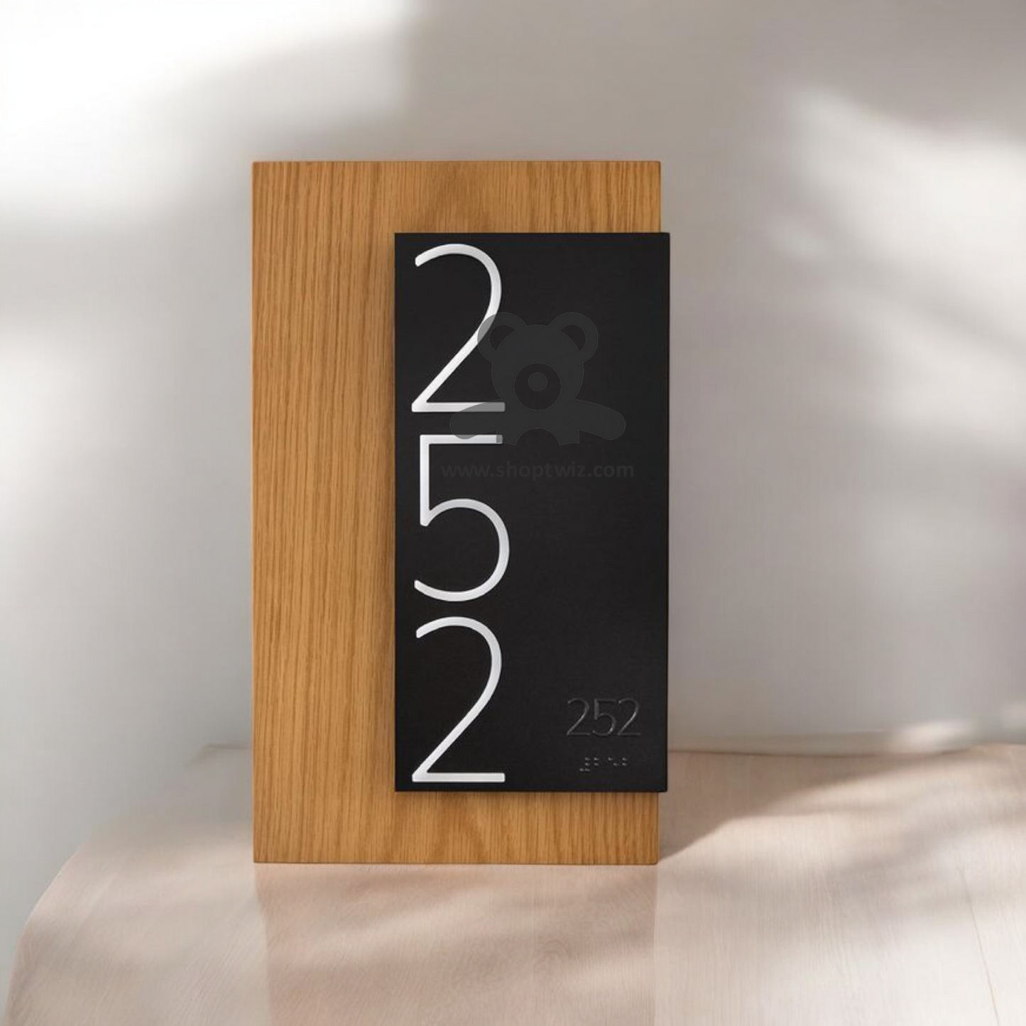 ShopTwiz Rectangle Wood Black Acrylic White Letter Name Plate for House and Office