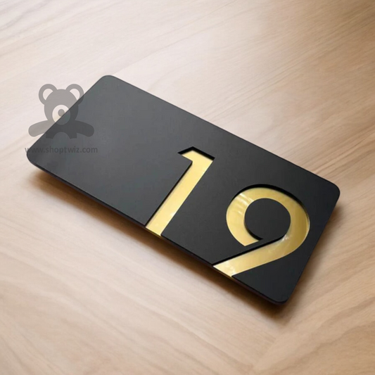 ShopTwiz Rectangle Golden And Black Acrylic Name Plate for House and Office