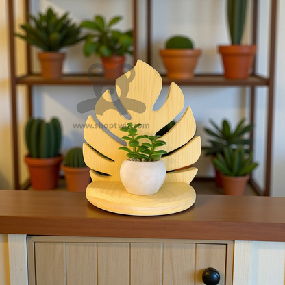 ShopTwiz Wooden Plant Stand Hanging Shelf Monstera