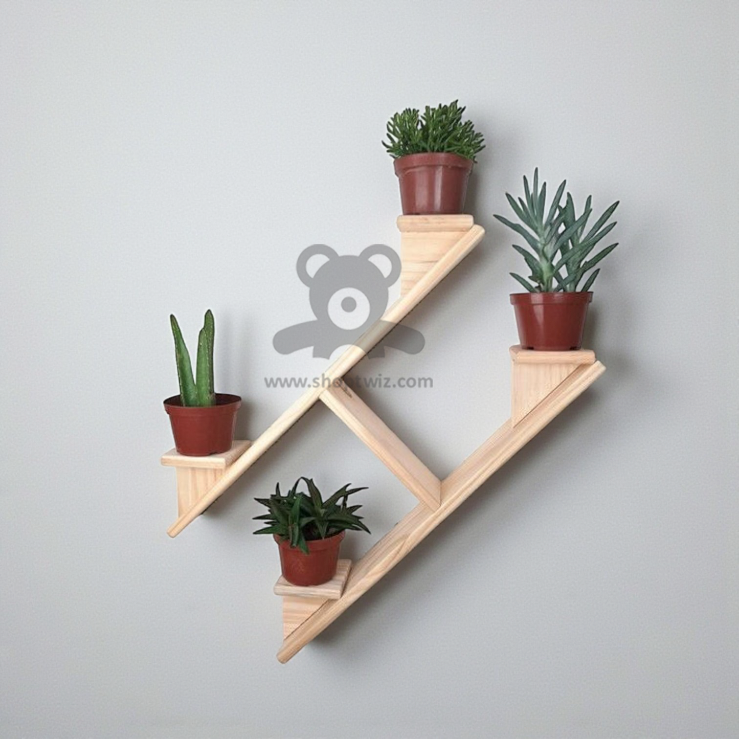 ShopTwiz Wooden Wall Decorative 4-Pot Stand with Wood Design