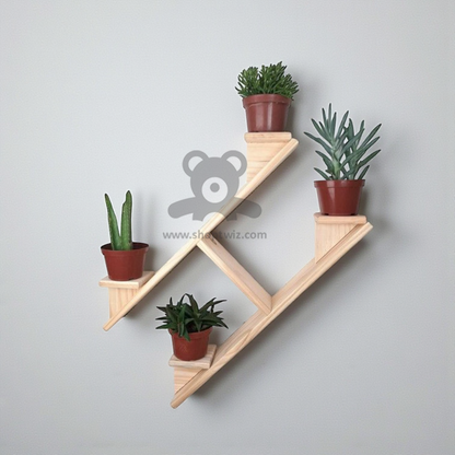 ShopTwiz Wooden Wall Decorative 4-Pot Stand with Wood Design