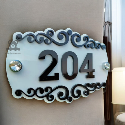 ShopTwiz Rectangle White Acrylic Black Design with Letter Name Plate for House and Office