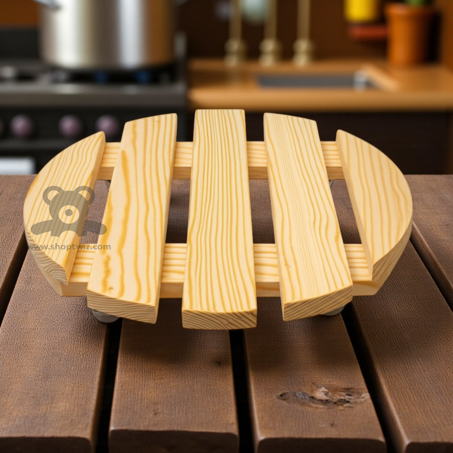 ShopTwiz Wooden Flower Pot Stand with Wheel (Round)