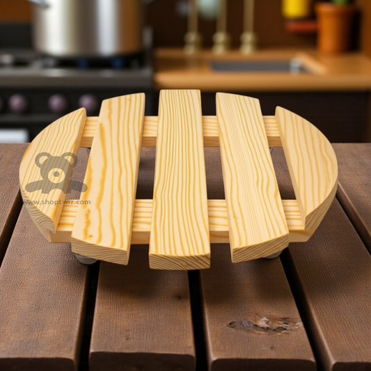 ShopTwiz Wooden Flower Pot Stand with Wheel (Round)