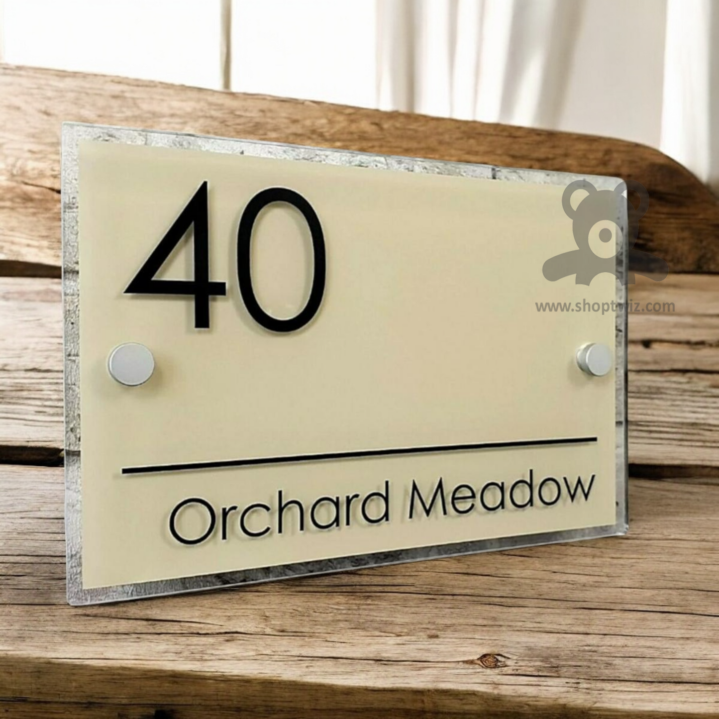 ShopTwiz Rectangle Wood Cream Color Plate Black Letter Name Plate for House and Office