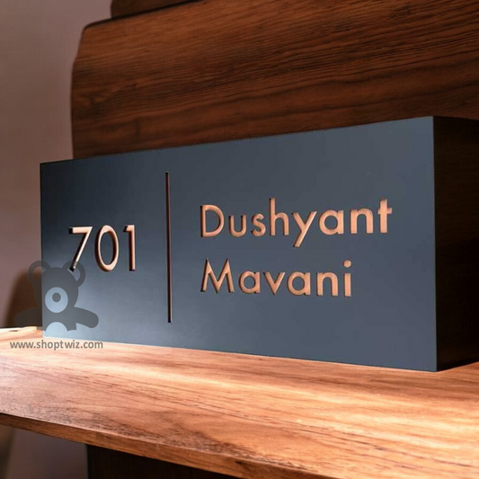 ShopTwiz Rectangle Black Acrylic Golden Letter Name Plate for House and Office