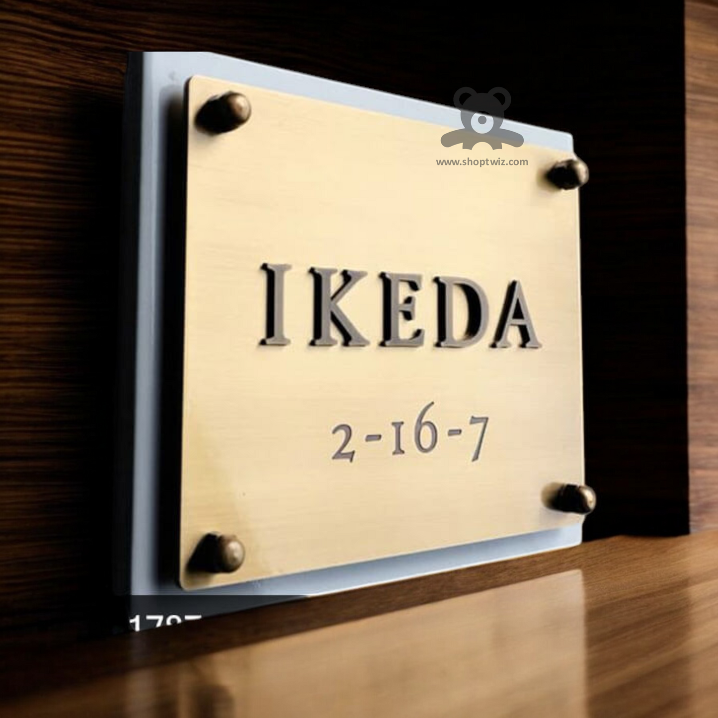 ShopTwiz Square White Golden Letter And Design Name Plate for House and Office