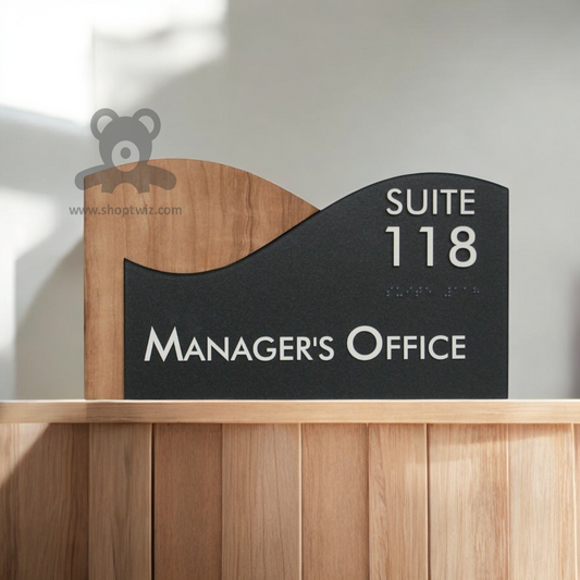 ShopTwiz Wood And Black Acrylic Design White Letter Name Plate for House and Office