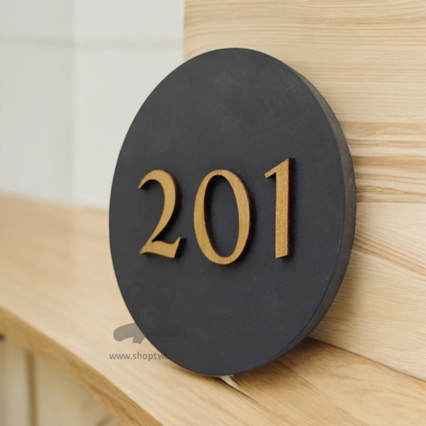 ShopTwiz Circle Black Golden Letter Name Plate for House and Office