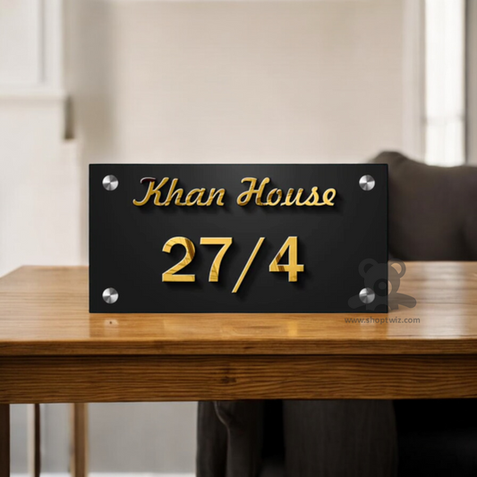 ShopTwiz Rectangle Black Golden with Letter Name Plate for House and Office