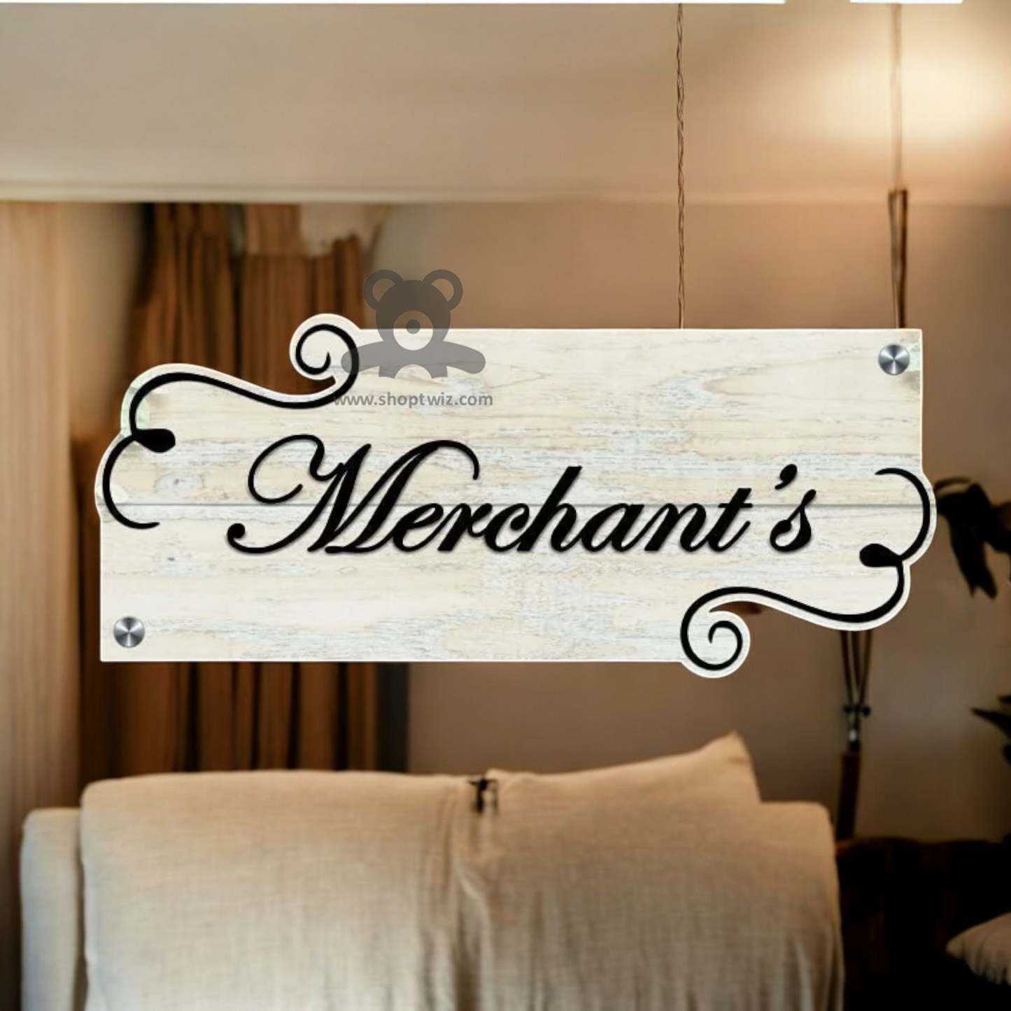 ShopTwiz Rectangle Wood Design with Black Letter Name Plate for House and Office