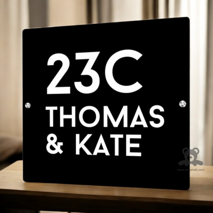ShopTwiz Square Black Acrylic with White Letter Name Plate for House and Office