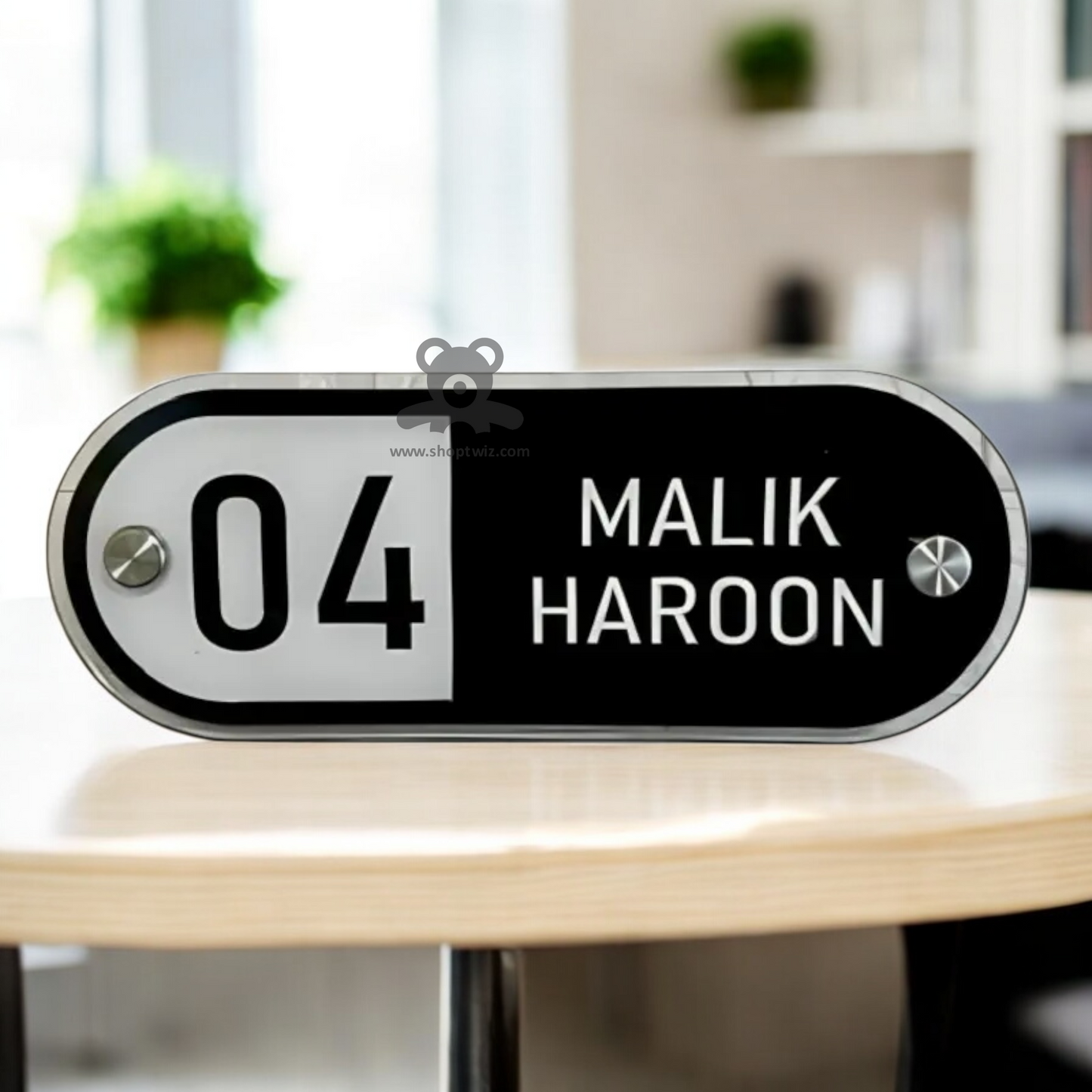 ShopTwiz Curve Rectangle White and Black Acrylic Name Plate for House and Office