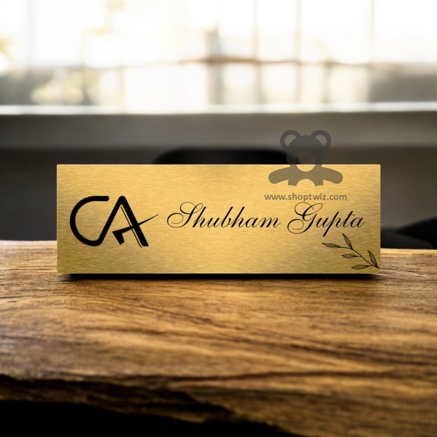 ShopTwiz Rectangle Golden Black Letter Name Plate for House and Office