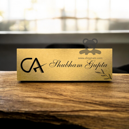 ShopTwiz Rectangle Golden Black Letter Name Plate for House and Office