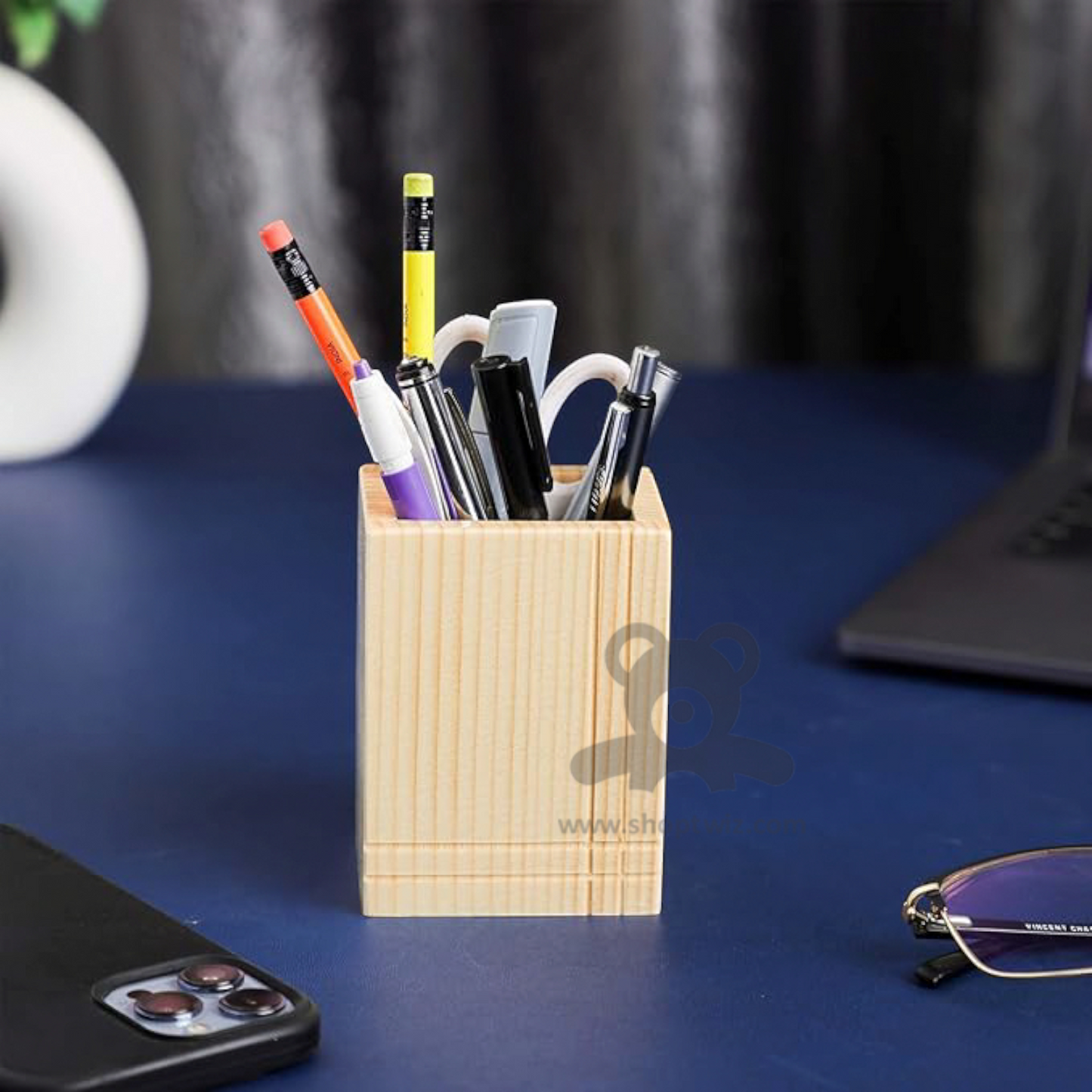 ShopTwiz Wooden Pen Stand for Study Room