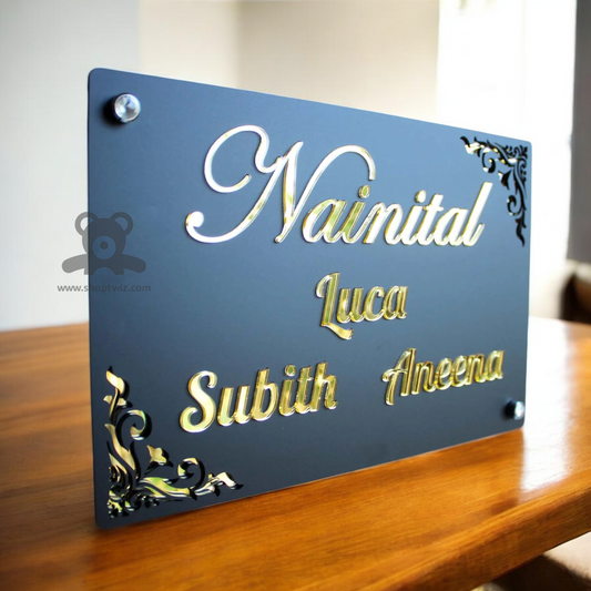 ShopTwiz Rectangle Black Design and Golden Letter Name Plate for House and Office