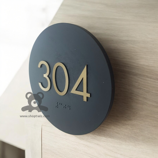 ShopTwiz Circle Black Golden Letter Name Plate for House and Office