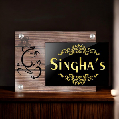 ShopTwiz Square Black Golden Letter And Design Name Plate for House and Office