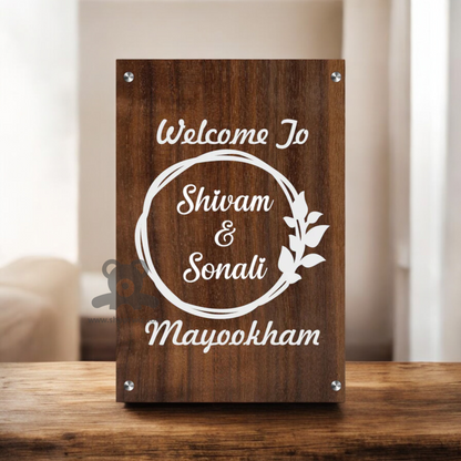 ShopTwiz Rectangle Wood White Letter and Design Name Plate for House and Office