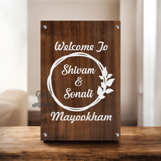 ShopTwiz Rectangle Wood White Letter and Design Name Plate for House and Office