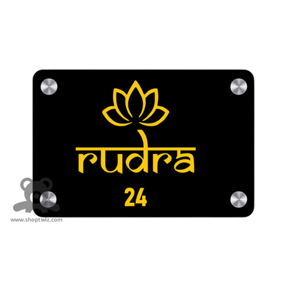 ShopTwiz Rectangle Black Golden Letter Lotus Name Plate for House and Office