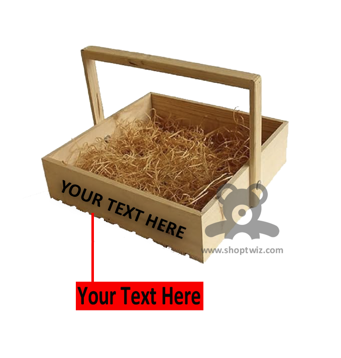 ShopTwiz Wooden Gift Basket with Handle | Customizable Text & Elegant Storage Box