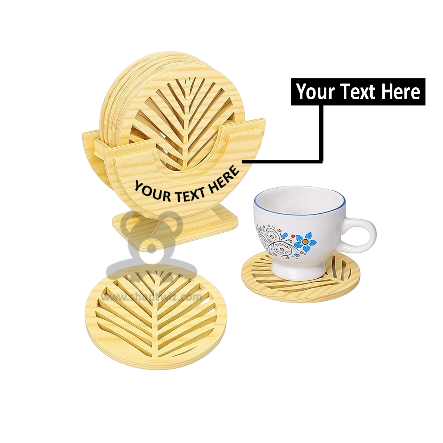 ShopTwiz Customized Wooden Coasters Set – Personalize with Logo or Name | Elegant Corporate Gift