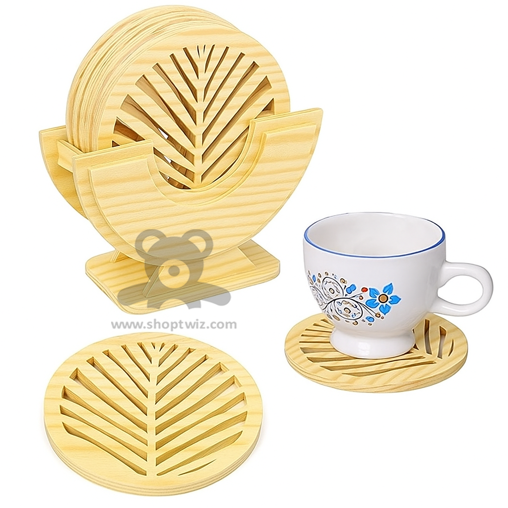 ShopTwiz Wooden Coaster Set (6 Pcs) for Office, Kitchen, Hotels