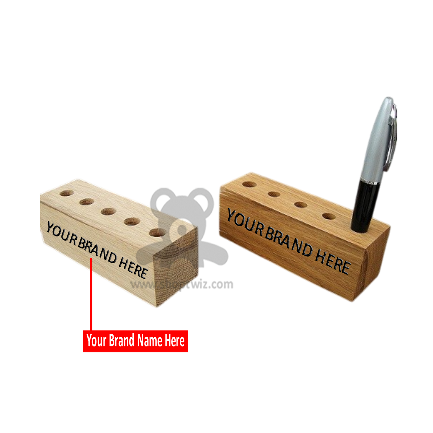 ShopTwiz Customized Wooden Pen Stand – Personalize with Logo or Name | Corporate Desk Gift
