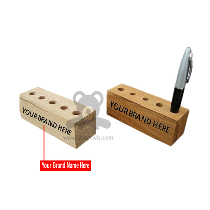 ShopTwiz Customized Wooden Pen Stand – Personalize with Logo or Name | Corporate Desk Gift