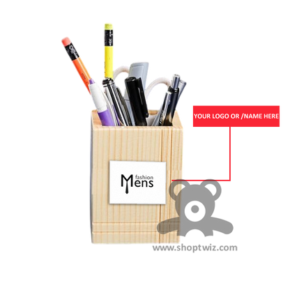 ShopTwiz Wooden Pen Stand | Customizable Desk Organizer with Logo/Name Engraving