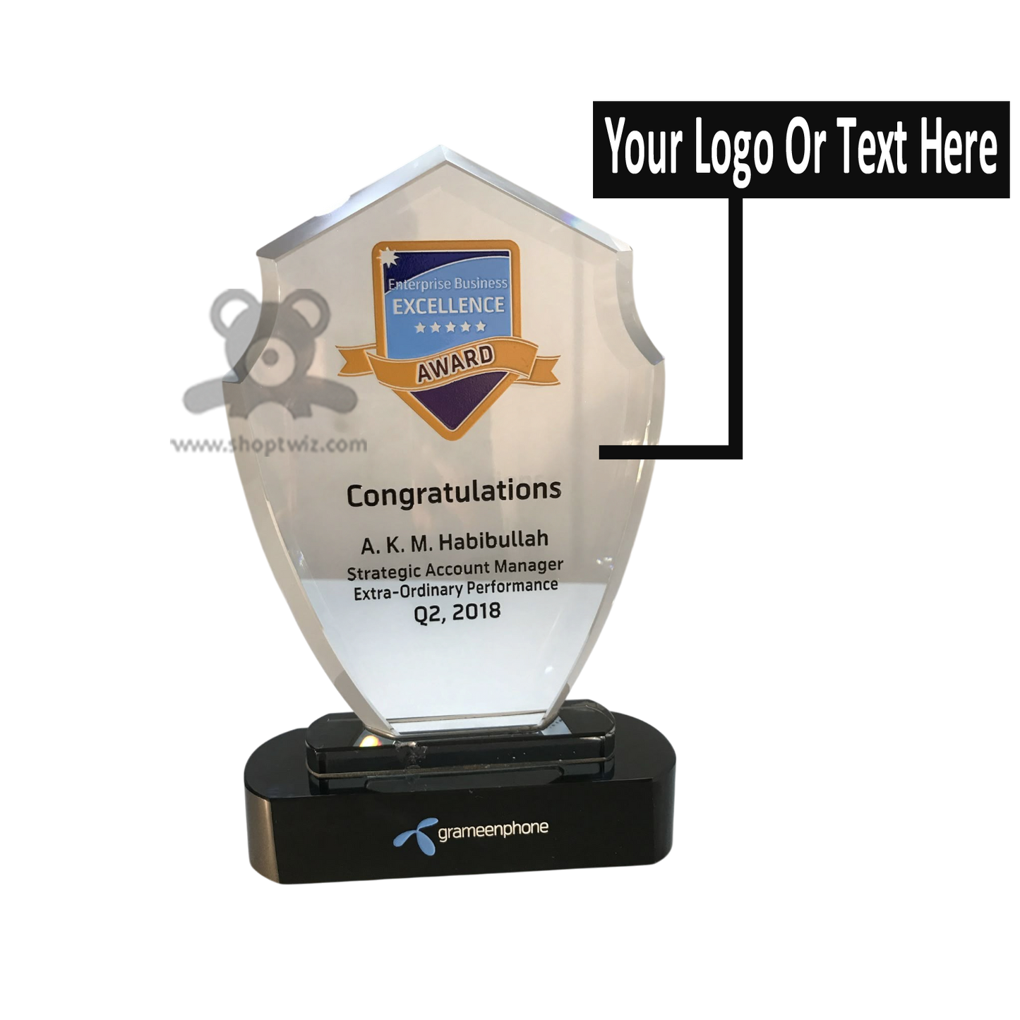 ShopTwiz Customized Crystal Trophy – Personalized Logo & Name Corporate Gift