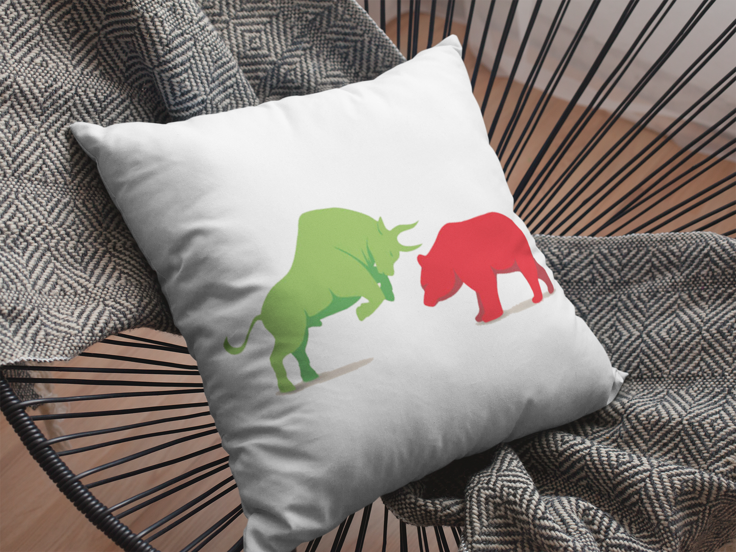 Bull And Bear  Printed Cushion