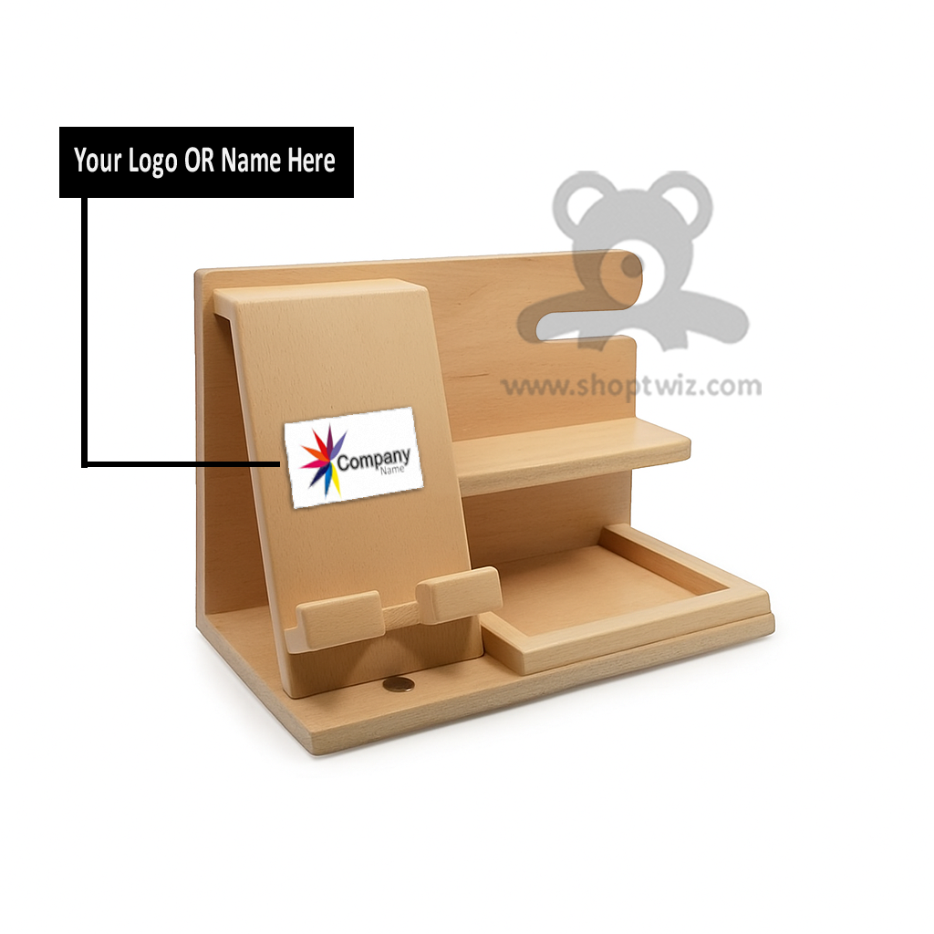 ShopTwiz Customized Wooden Mobile Stand – Personalize with Logo or Name | Elegant Corporate Gift
