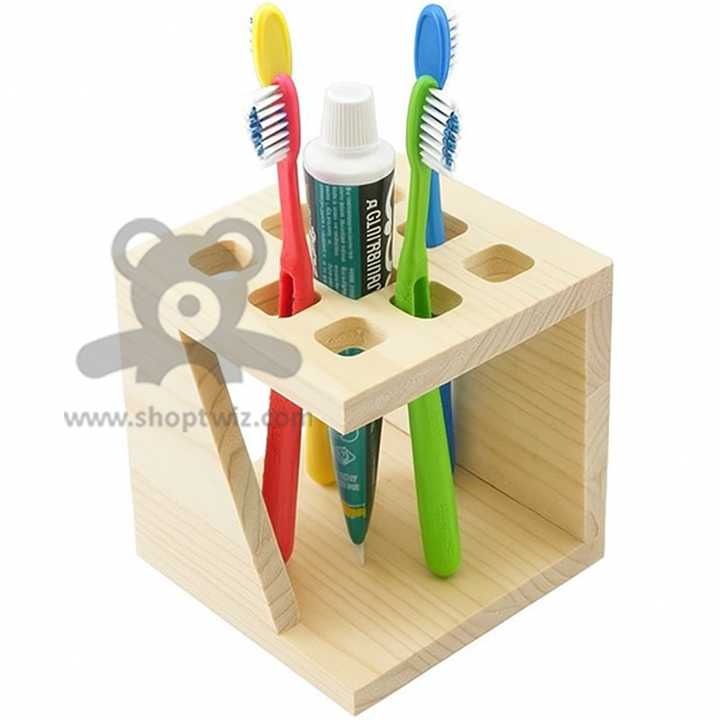 ShopTwiz Wooden Bathroom Brush and Toothpaste Stand