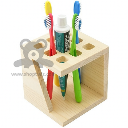 ShopTwiz Wooden Bathroom Brush and Toothpaste Stand