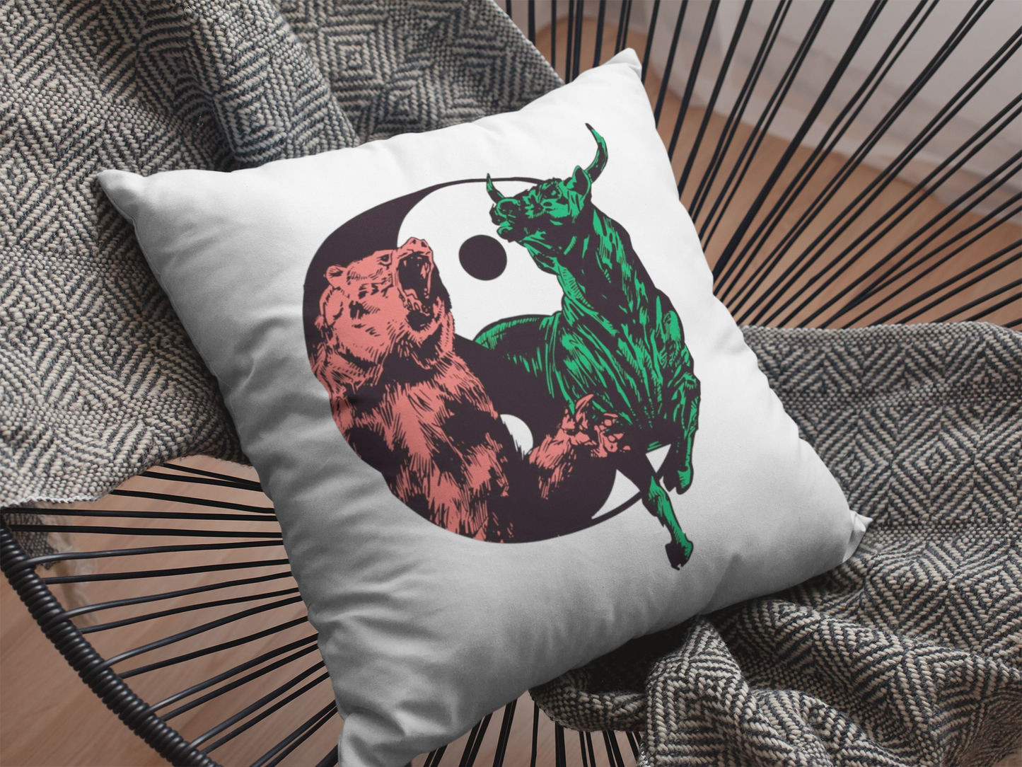 Bull And  Bear Printed Cushion