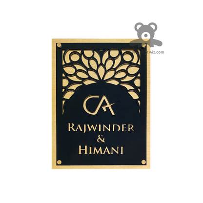 ShopTwiz Rectangle Golden And Black Acrylic Name Plate for House and Office