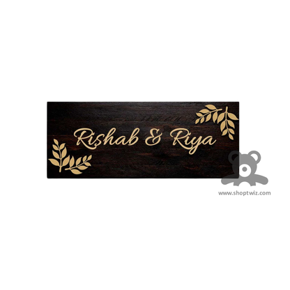 ShopTwiz Rectangle Wood Golden Letter Name Plate for House and Office