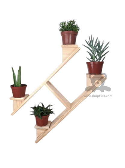 ShopTwiz Wooden Wall Decorative 4-Pot Stand with Wood Design