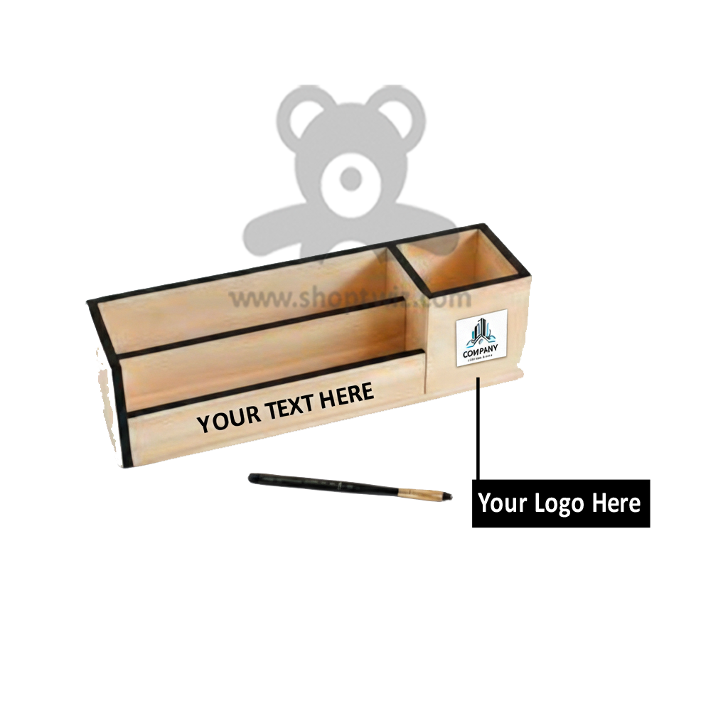 ShopTwiz Customized Wooden Desk Organizer – Personalize with Logo or Name | Elegant Corporate Gift