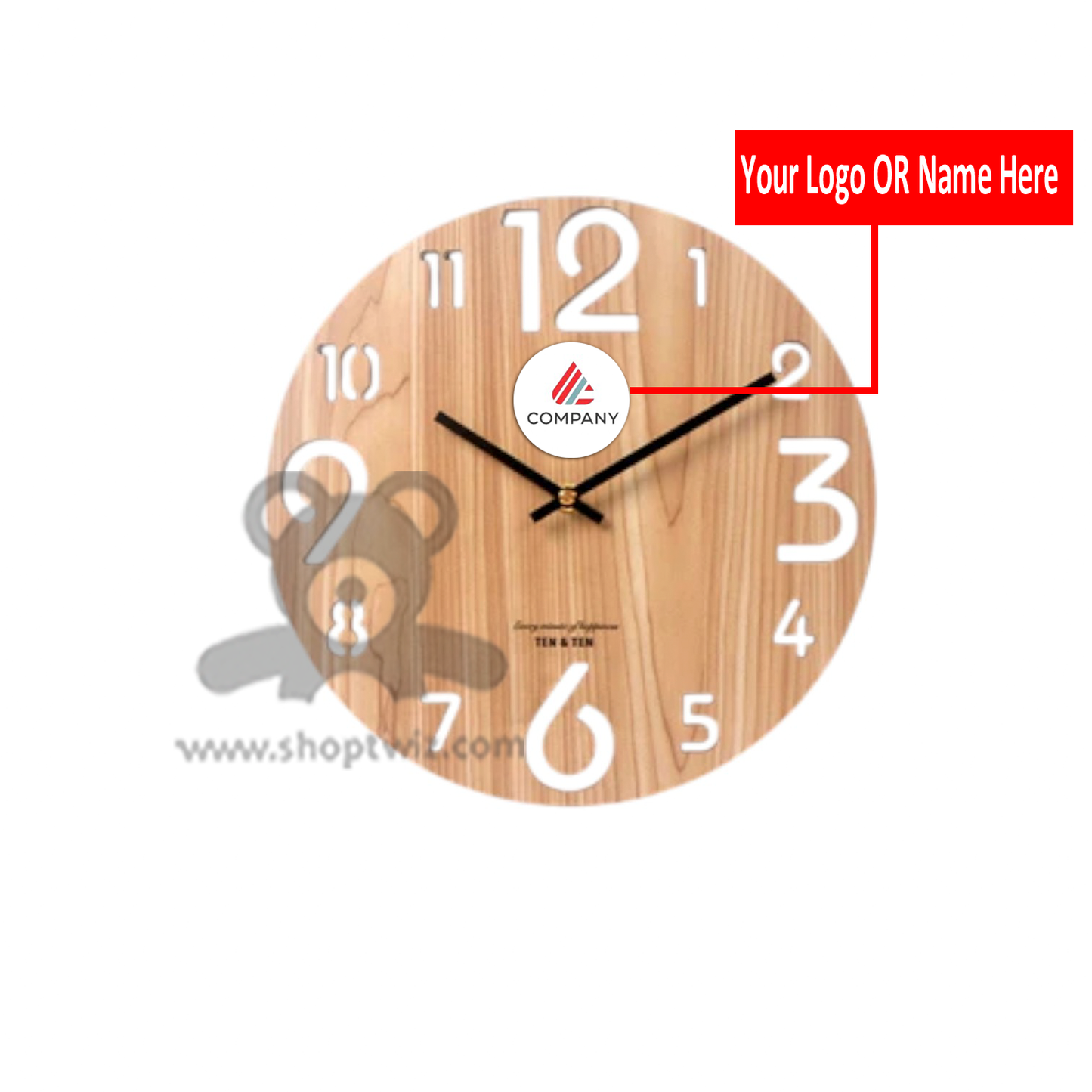 ShopTwiz Customized Wooden Wall Clock – Personalized Logo & Name Corporate Gift