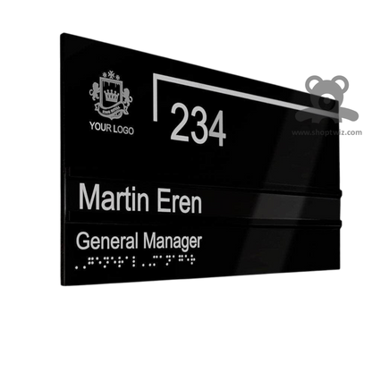 ShopTwiz Rectangle Black White Letter Design Name Plate for House and Office