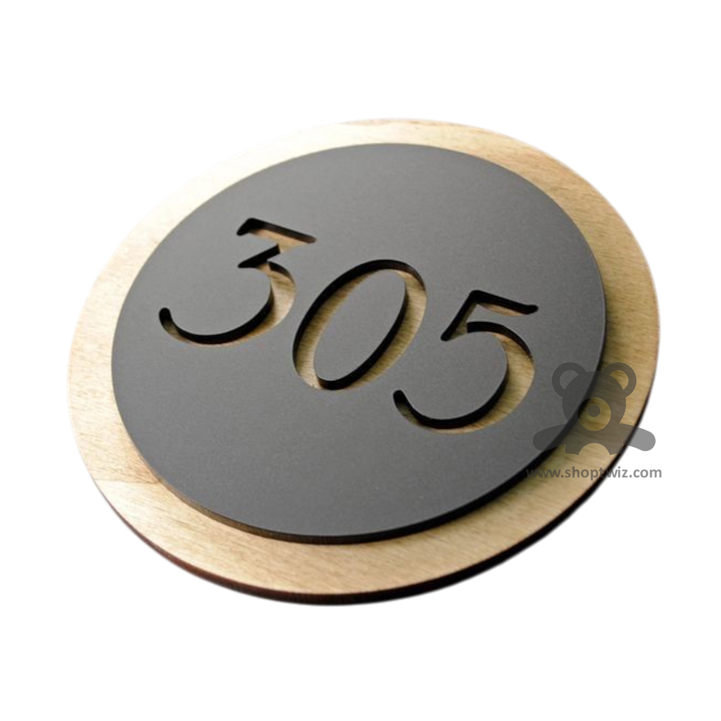 ShopTwiz Circle Wood And Black Acrylic Name Plate for House and Office