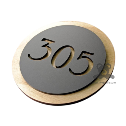 ShopTwiz Circle Wood And Black Acrylic Name Plate for House and Office